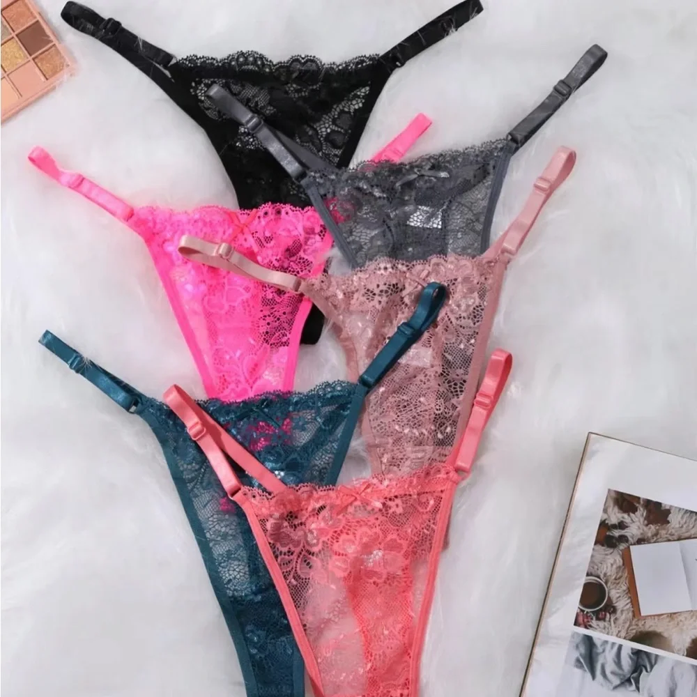 Women’s 6pc Adjustable Lace Sheer Thong Panties Set - Picture 1 of 9
